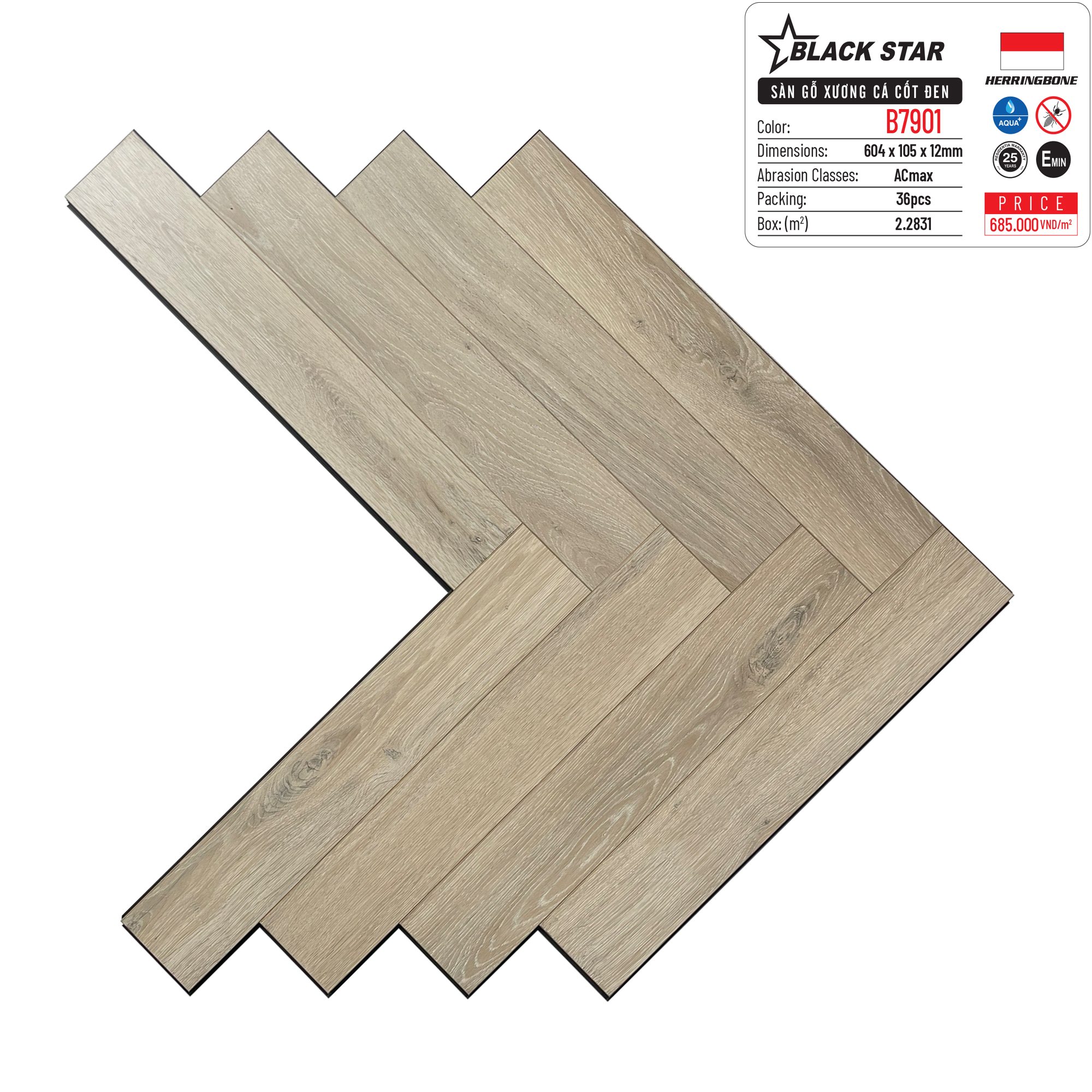Sàn gỗ xương cá Black Star B7901 - Ảnh 3